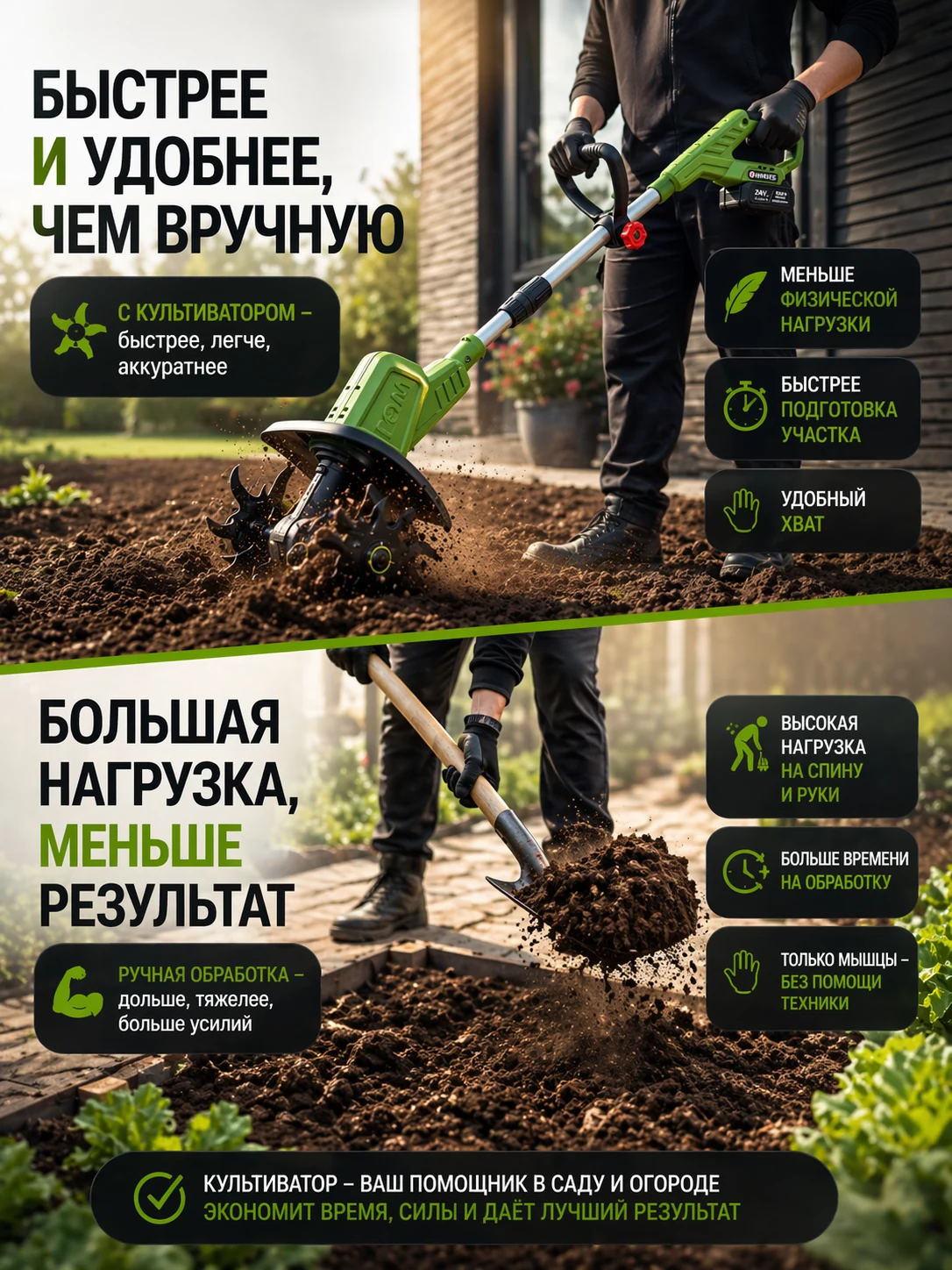 Характеристики аккумуляторного культиватора